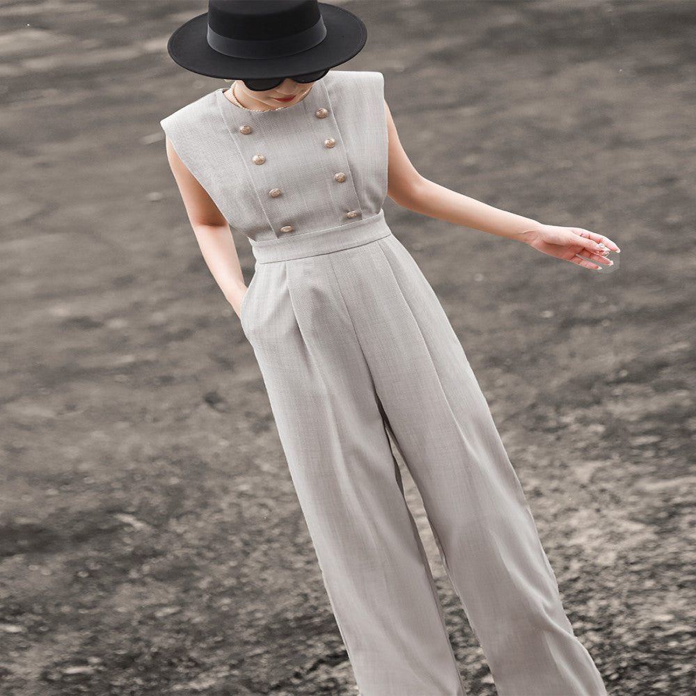 Lanser 2025 Summer New Style High Waist and Skinny Wide Leg Pants Sleeveless Commuter jumpsuit for Women image 15