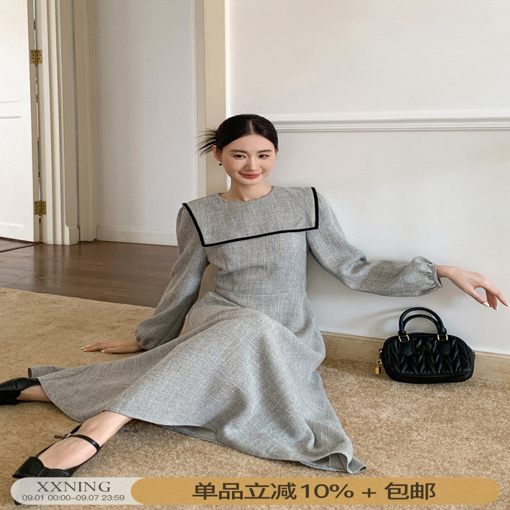 XXNING French Navy Large Lapel Dress Jacket Women 2025 Spring Sweet Age Reducing Waist Thousand Gold Skirt image 0