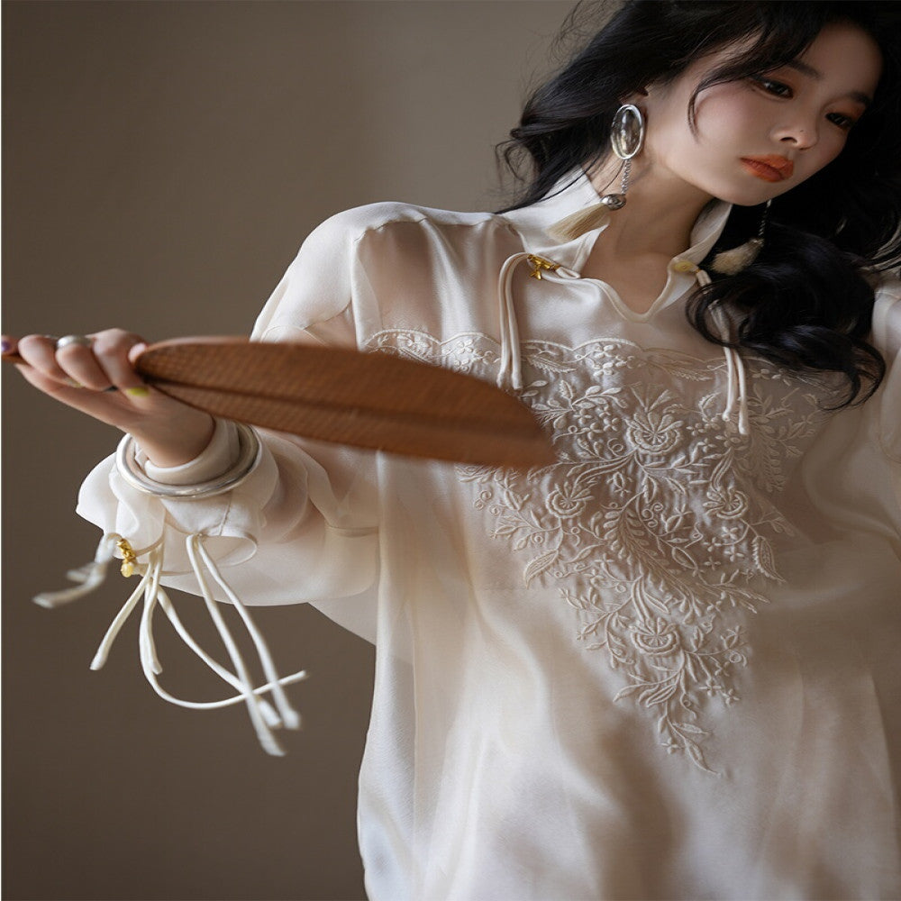 dangdang Cluster of Flowers design stand up collar 2025 new shirt women s new Chinese style embroidered tassel shirt image 9