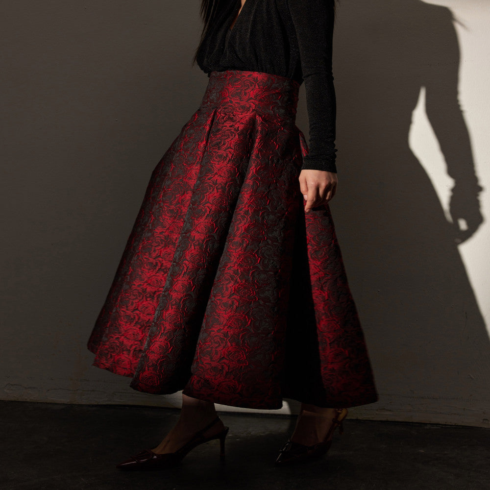 Hello Peppa red rose three dimensional jacquard skirt for women in spring 2025 new retro high waisted puffy skirt umbrella skirt image 5