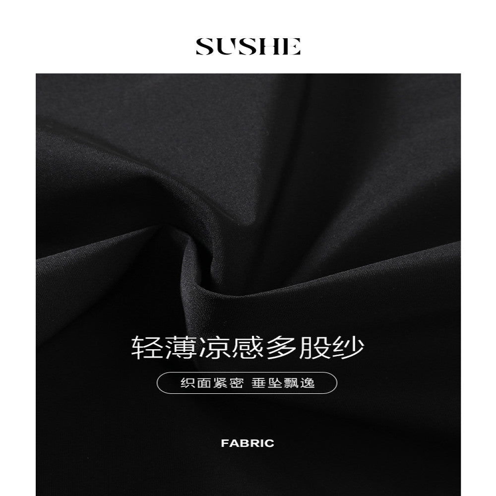 Shuxi SUSHE Row style lazy wave U neck tank top skirt high slit slimming black dress summer image 5