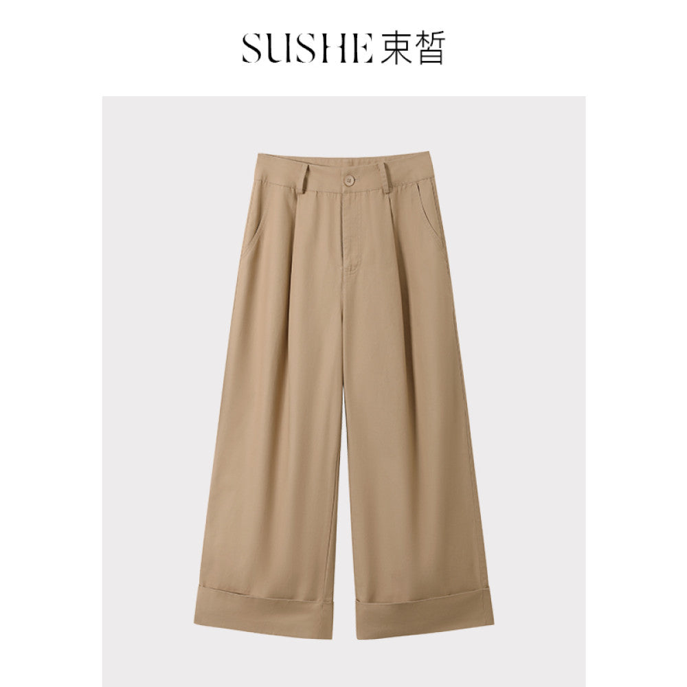 Shuxi SUSHE Yapi and Soft Skin Organic Cotton Blended High Waist Nine Fold Loose Wide Leg Casual Pants image 7