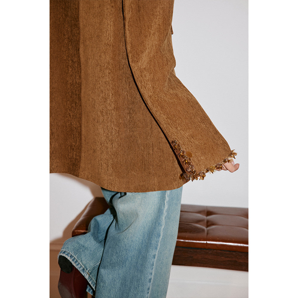 Rosebanks effortless autumn and winter look simple blogger style hand sewn sequined brown Chanel style jacket image 4