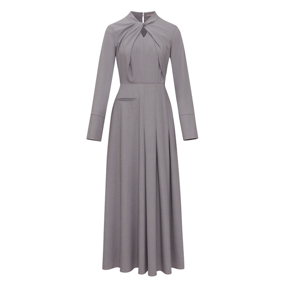 AEL original design gray long sleeved dress for women 2025 autumn new style light luxury high end French long skirt image 8