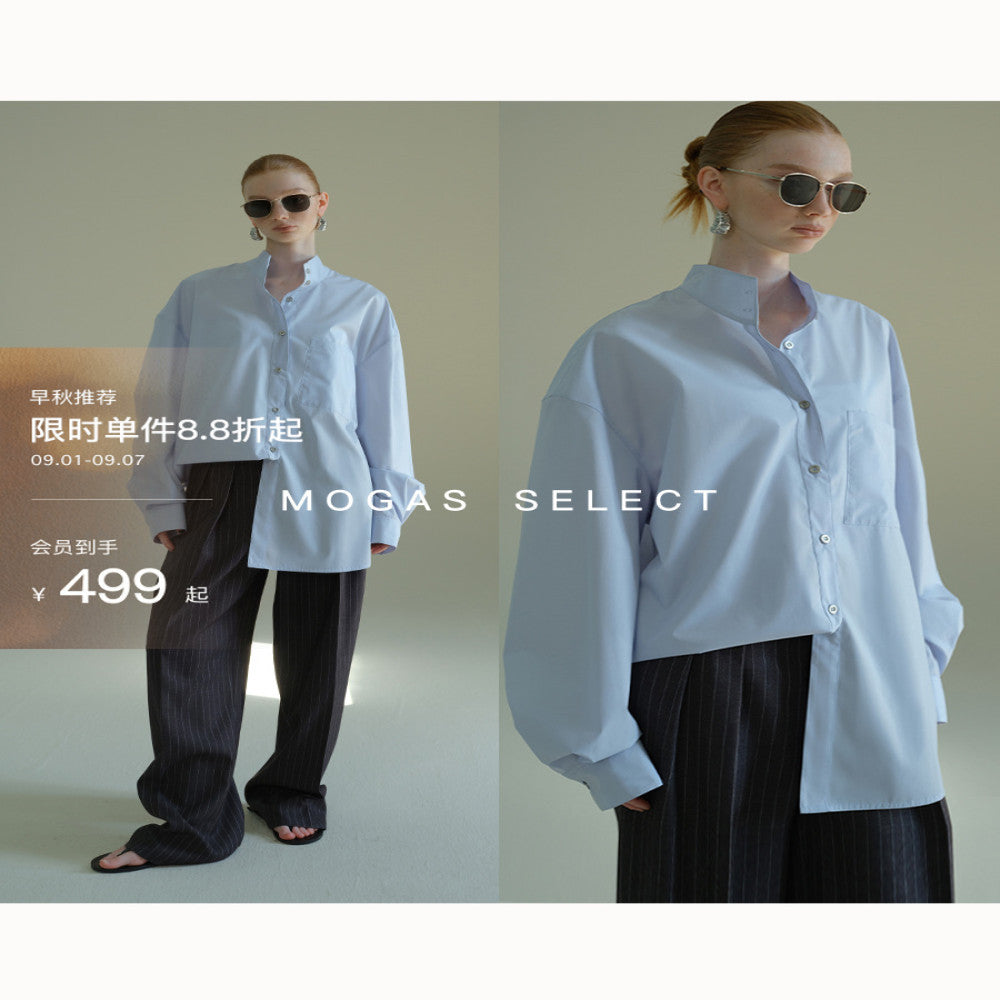 Mogas upper body paper man heavy combed cotton ROW style cool commuting blue shirt stand collar jacket female spring and autumn image 1