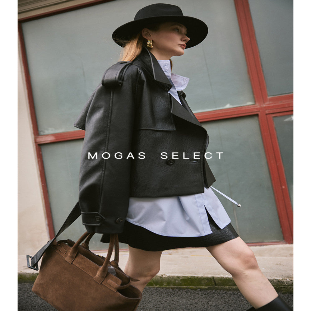 Mogas upper body paper man heavy combed cotton ROW style cool commuting blue shirt stand collar jacket female spring and autumn image 5
