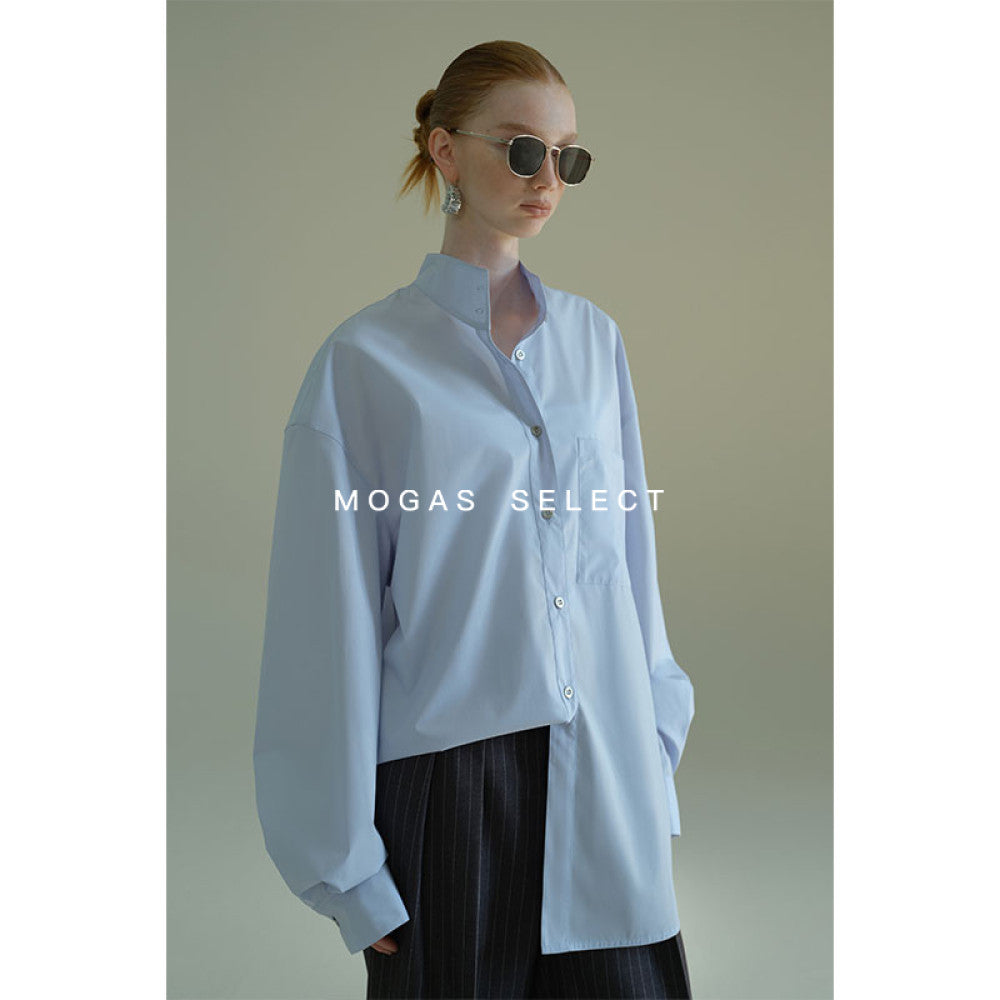 Mogas upper body paper man heavy combed cotton ROW style cool commuting blue shirt stand collar jacket female spring and autumn image 6