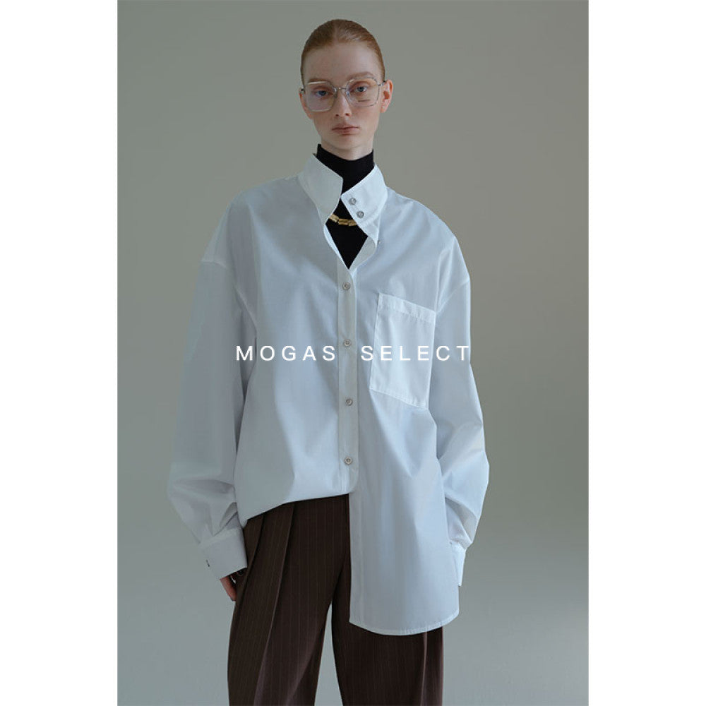 Mogas upper body paper man heavy combed cotton ROW style cool commuting blue shirt stand collar jacket female spring and autumn image 19