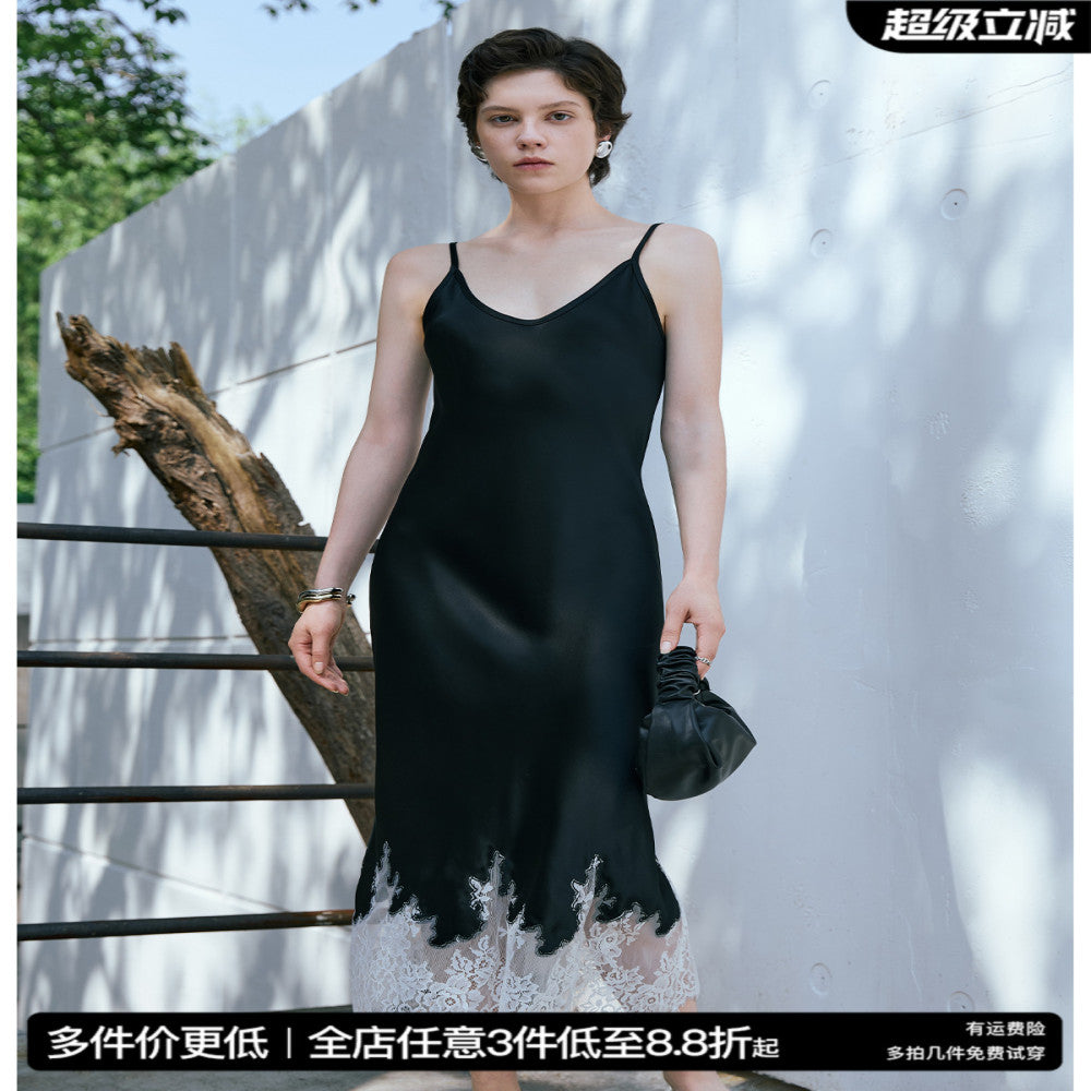 Confession Exclusive Lightweight Cool Gloss High Density Acetic Acid Classic Minimalist Elegant Slimming Strap Dress image 1