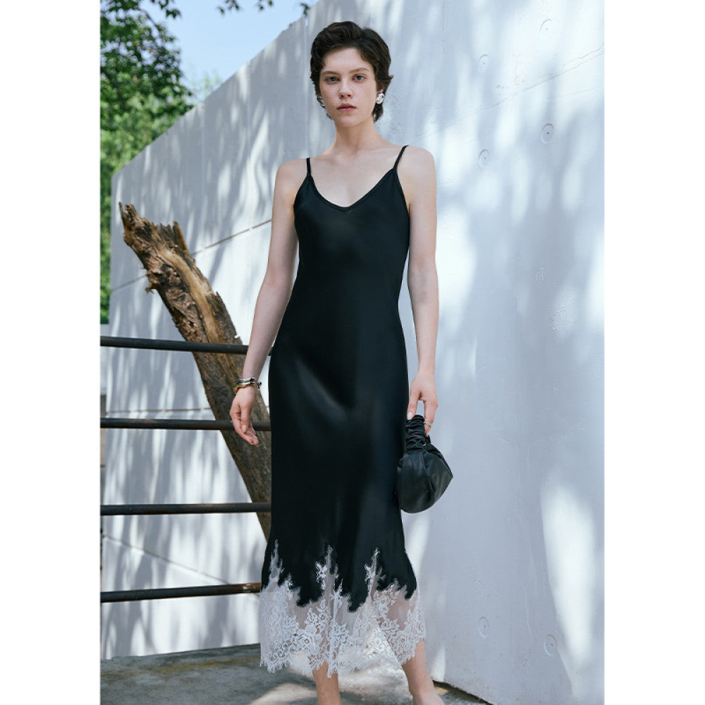 Confession Exclusive Lightweight Cool Gloss High Density Acetic Acid Classic Minimalist Elegant Slimming Strap Dress image 12