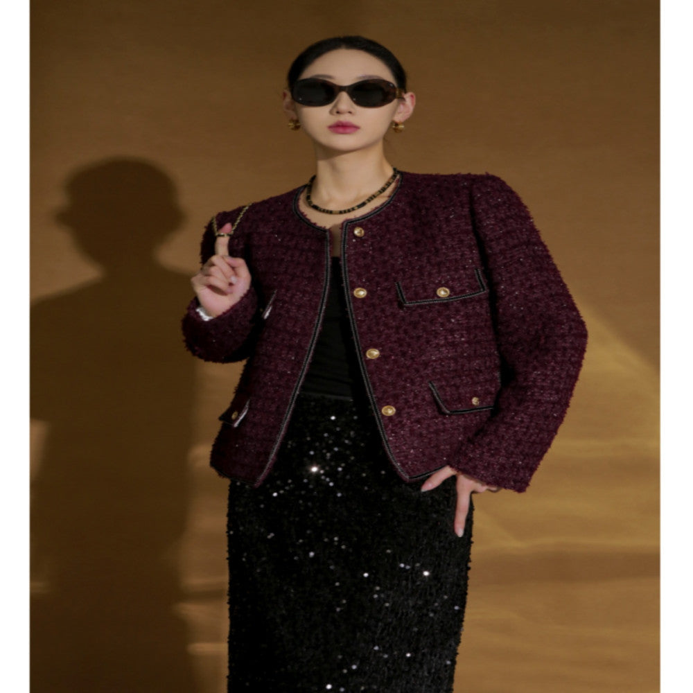 PIAOIN French high grade metal buckle woven small Chanel style jacket women s versatile elegant short jacket autumn and winter new image 1