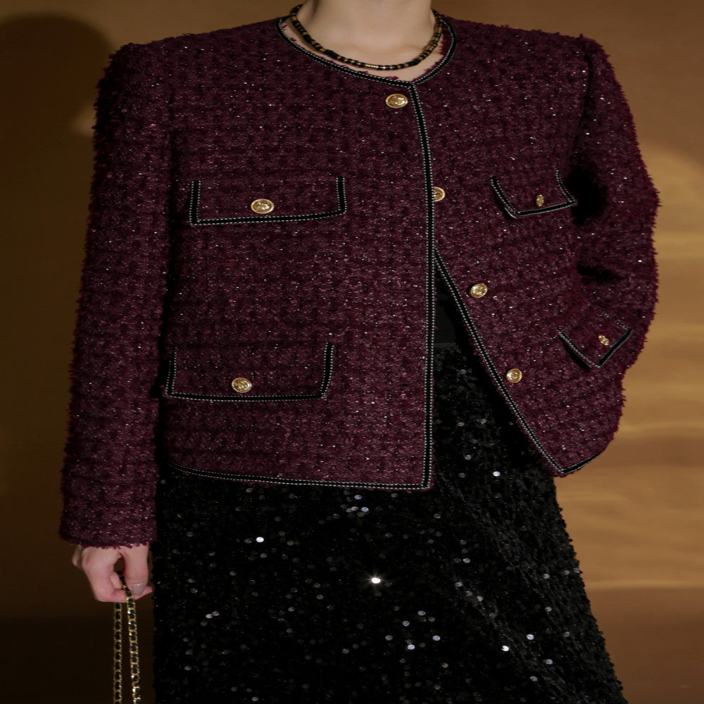 PIAOIN French high grade metal buckle woven small Chanel style jacket women s versatile elegant short jacket autumn and winter new image 6