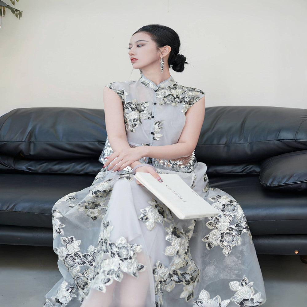 Chengyu Gaoding Yuejian Xinghe New Chinese Ding level Jacquard Bead Embroidered Top Elastic Waist Skirt Set image 19