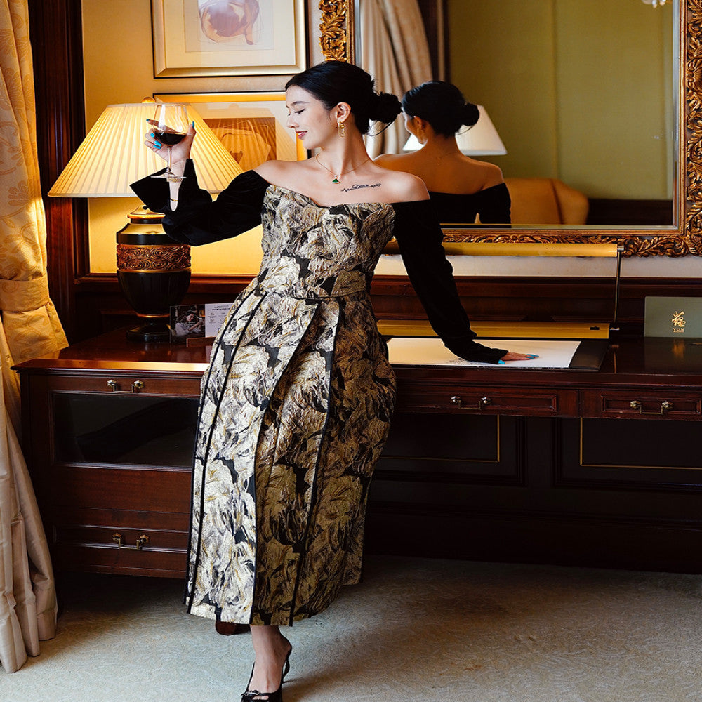 Cheng Yu Gao Ding Jin Lang Ma Mian French Chinese style velvet jacquard top improved Ma Mian skirt half skirt set image 11