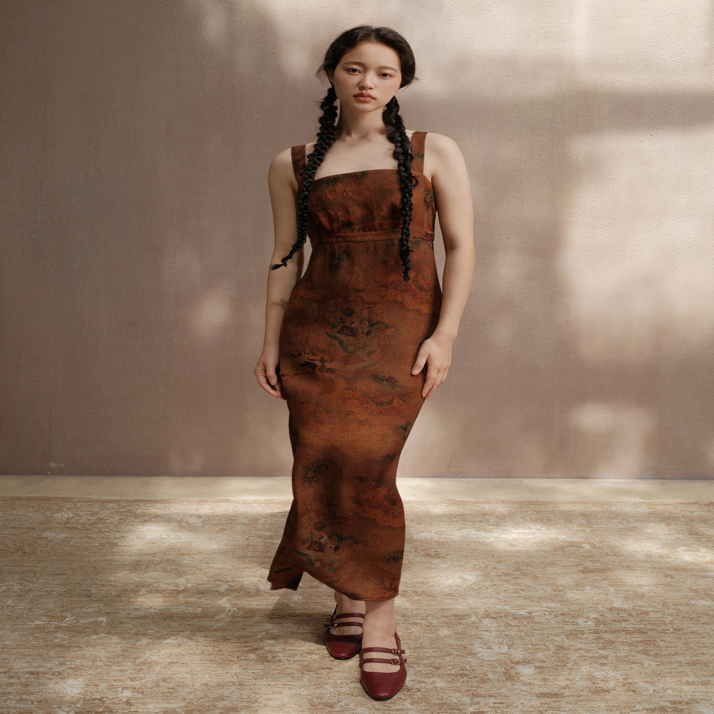 25 Mu Mi Xiang Yun Sha Luo Shen Fu Traditional Chinese Painting Printed Fold Front New Chinese Coat Slimming Dress image 14