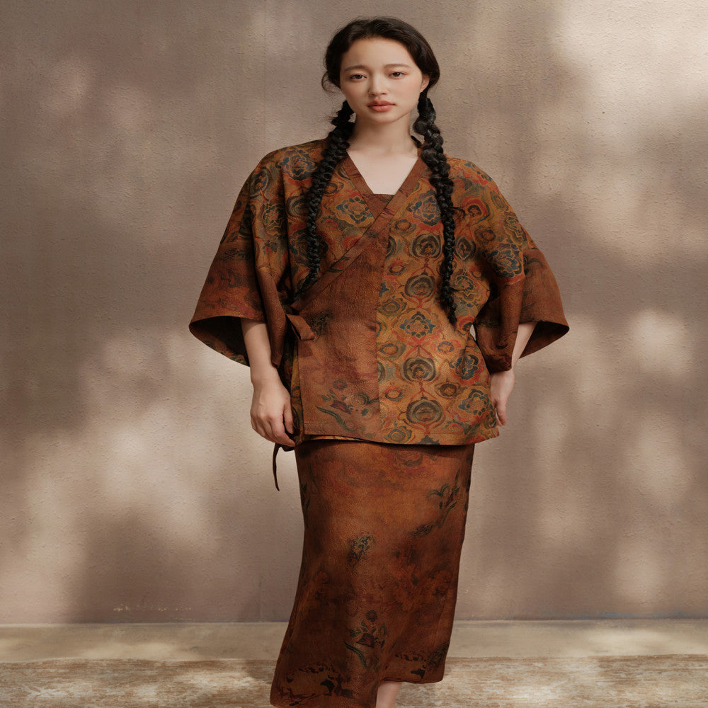 25 Mu Mi Xiang Yun Sha Luo Shen Fu Traditional Chinese Painting Printed Fold Front New Chinese Coat Slimming Dress image 25