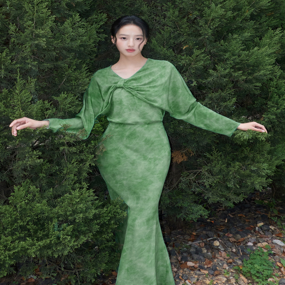 Customized silk double crepe 100 mulberry silk shawl top slanted fish tail half skirt hanging neck top image 11