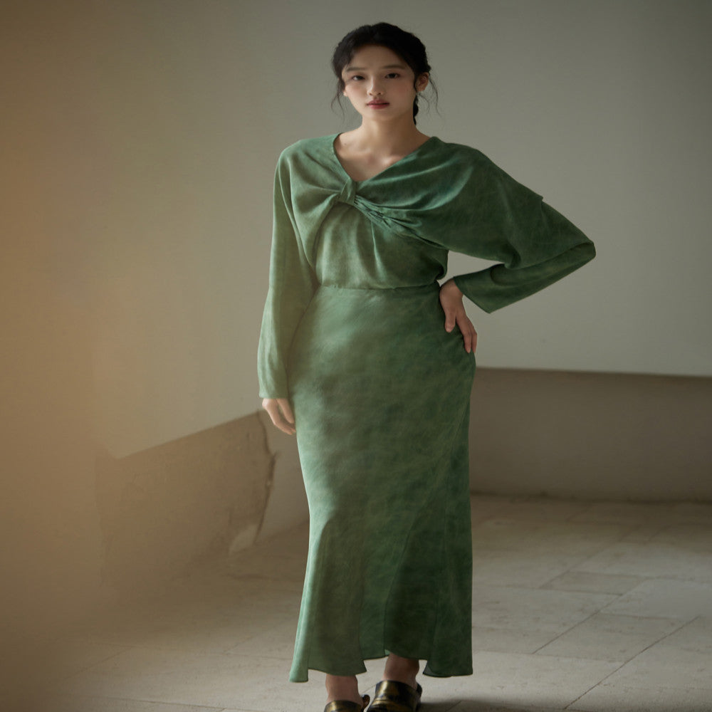 Customized silk double crepe 100 mulberry silk shawl top slanted fish tail half skirt hanging neck top image 17