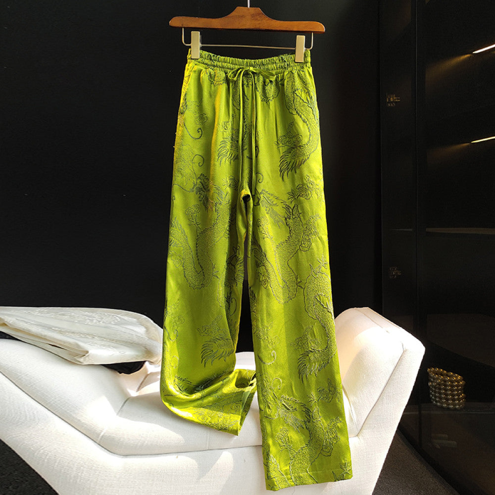 ASAYA3651 Retro dragon embroidery narrow version wide leg trousers