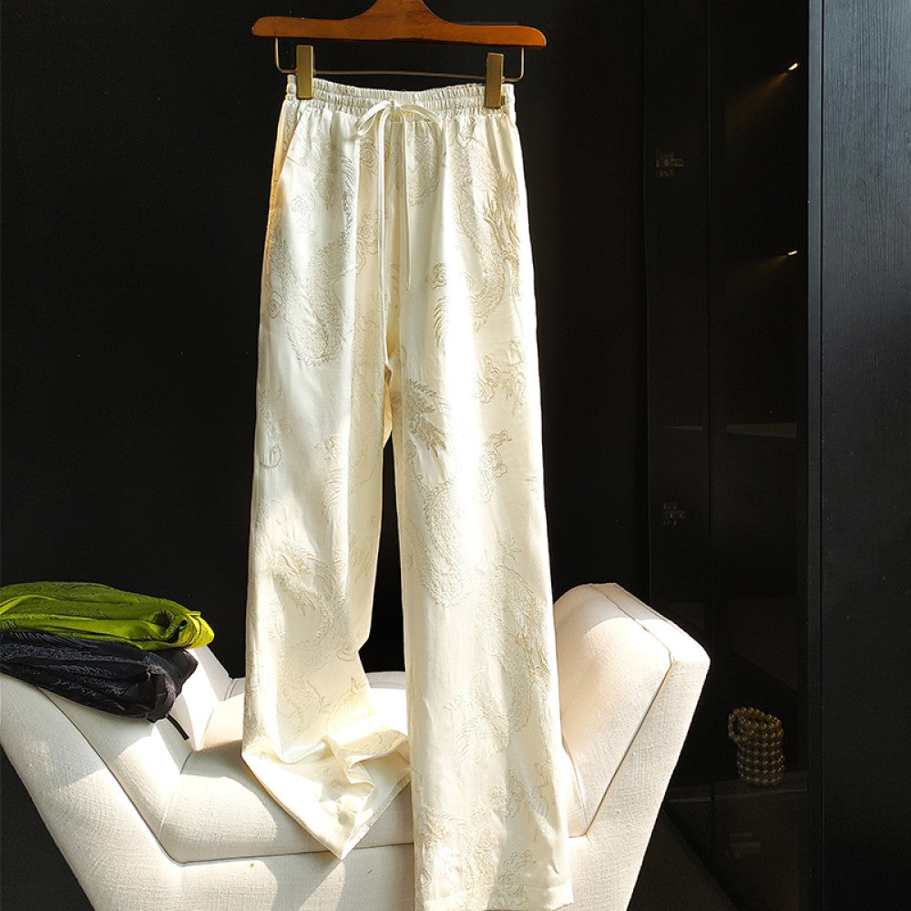 Retro dragon pattern embroidered narrow version wide leg pants for women in winter new Chinese style elastic high waist slimming straight leg casual pants for autumn image 16