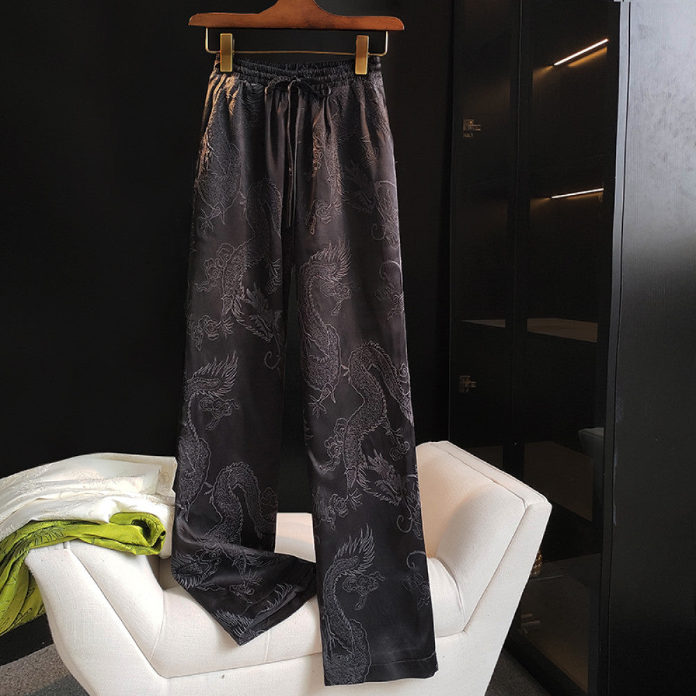 Retro dragon pattern embroidered narrow version wide leg pants for women in winter new Chinese style elastic high waist slimming straight leg casual pants for autumn image 27