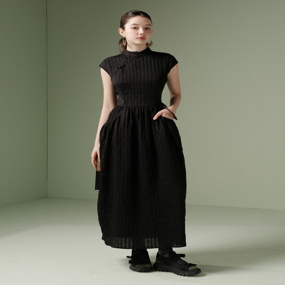 New Chinese Style Dark Jacquard Fabric Tulip Skirt Cheongsam Dress image 9
