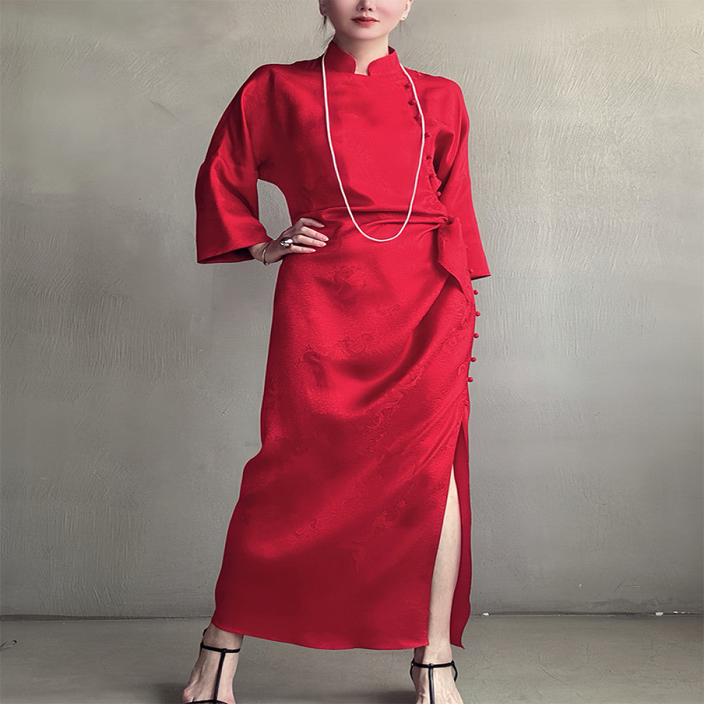 Exclusive 25 niche exquisite new Chinese style red silk flower Luo short sleeved cheongsam dress dress dress morning gown image 1