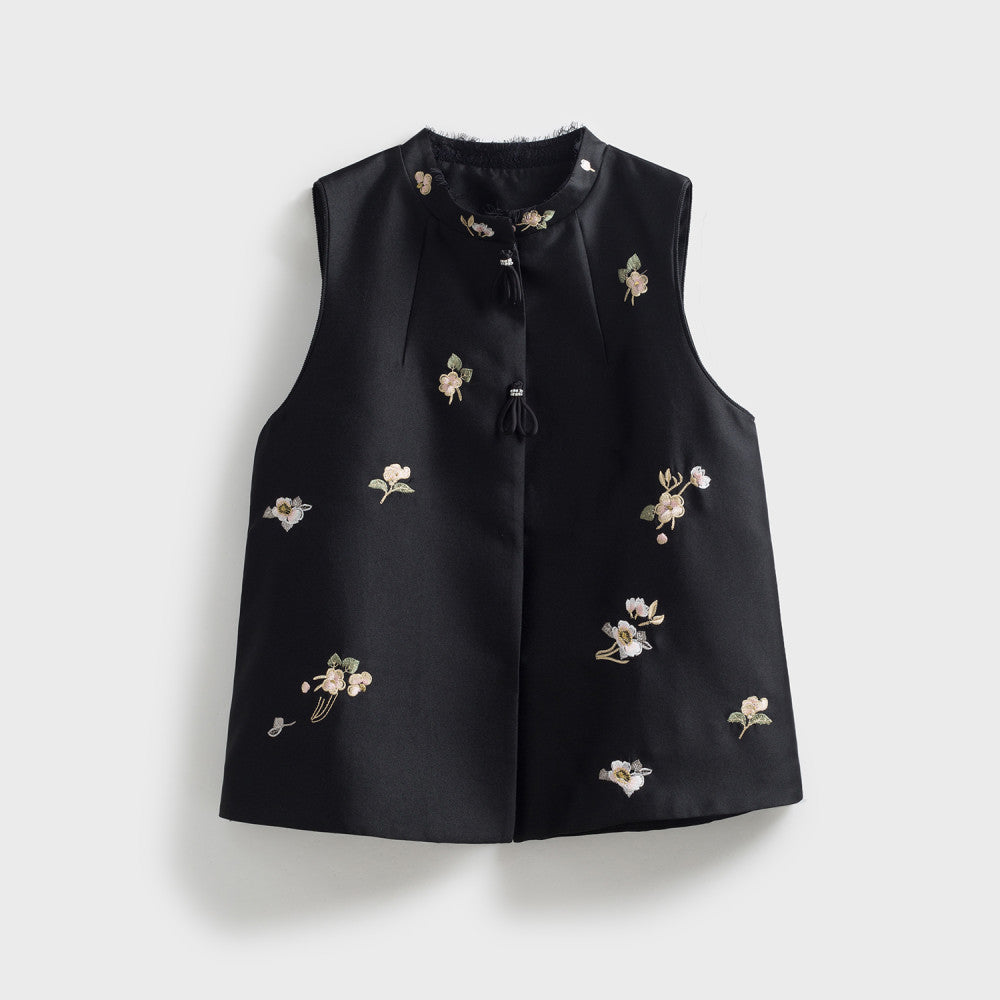 Jiaqi Custom Silk and Wool Texture Heavy Work Positioning High Density Embroidery Embroidered Lace Stand up Collar Chinese Style Fashion Vest image 7