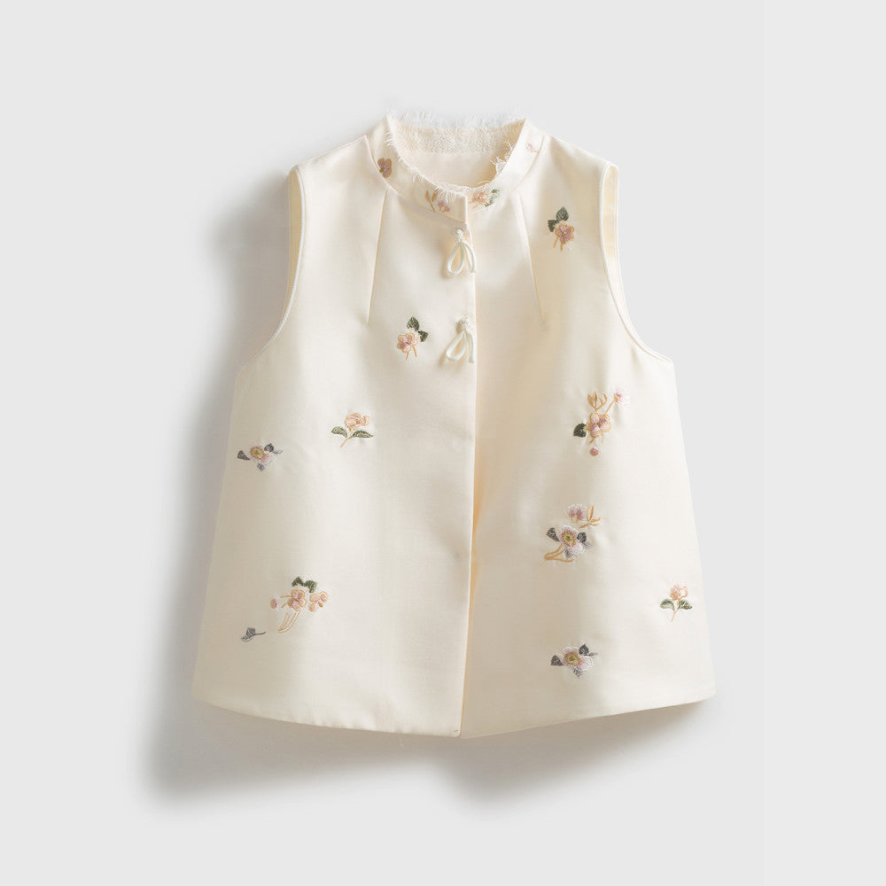 ASAYA3631 Silk wool textureEmbroidered lace stand collar Chinese style vest