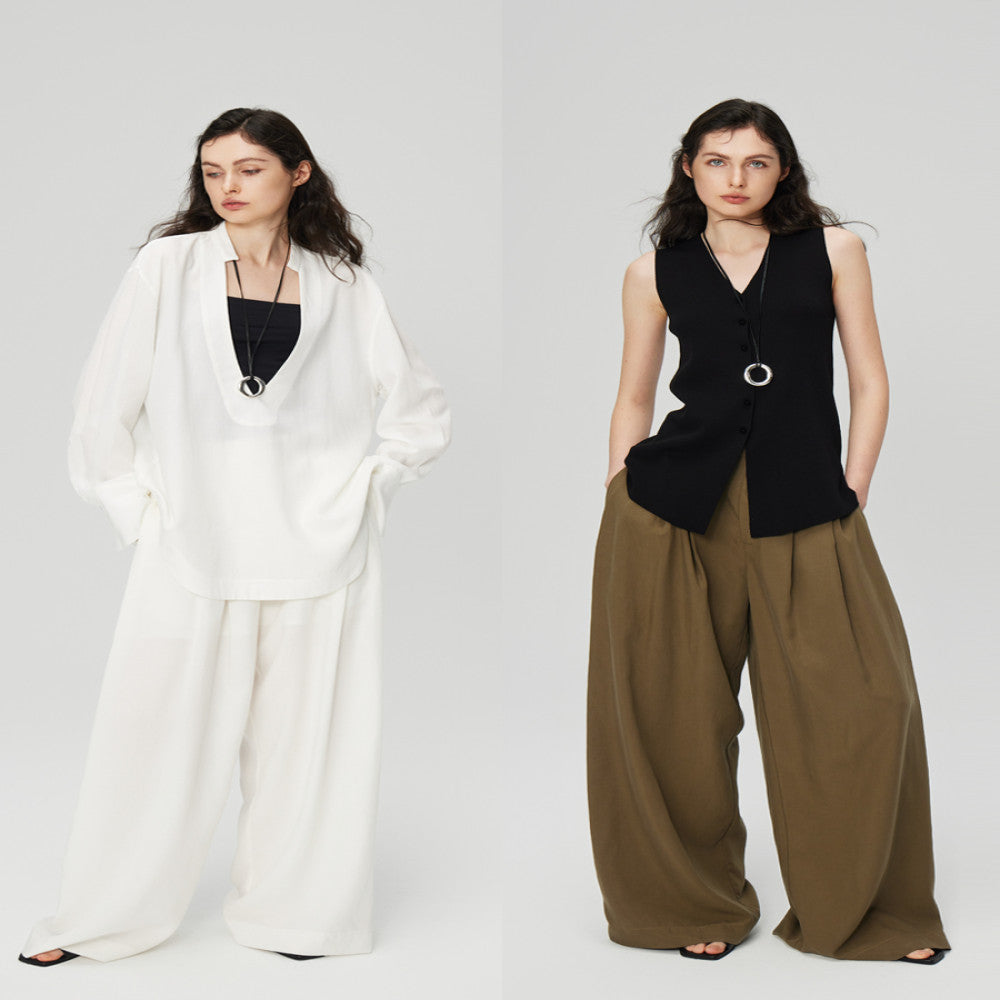 50 off Maihe Koubei Loose pleated Tencel linen suit pants Casual wide leg pants Women s summer thin image 0