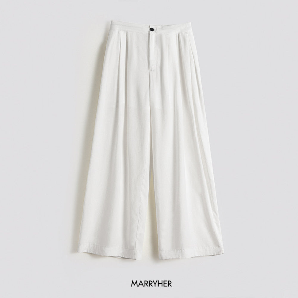 50 off Maihe Koubei Loose pleated Tencel linen suit pants Casual wide leg pants Women s summer thin image 25