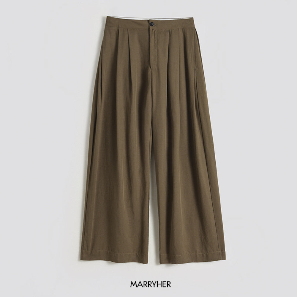 50 off Maihe Koubei Loose pleated Tencel linen suit pants Casual wide leg pants Women s summer thin image 14