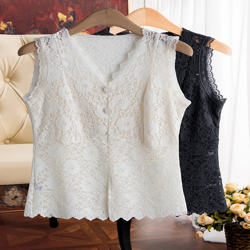 Everything can be worn in all seasons Hollow lace bottom camisole vest for women with V neck perfect for wearing on the outside and on the inside with a beautiful back image 0