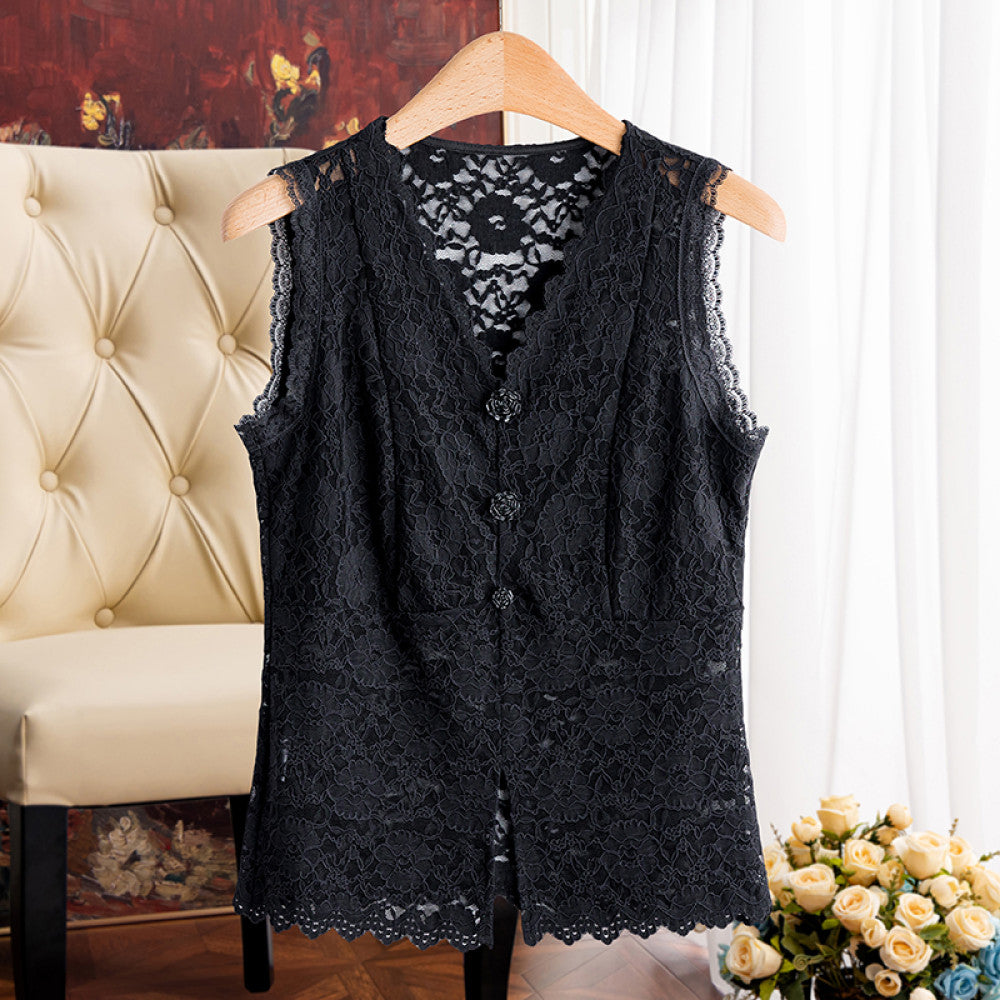 ASAYA3623 Simple and versatile slim fit hollow lace vest