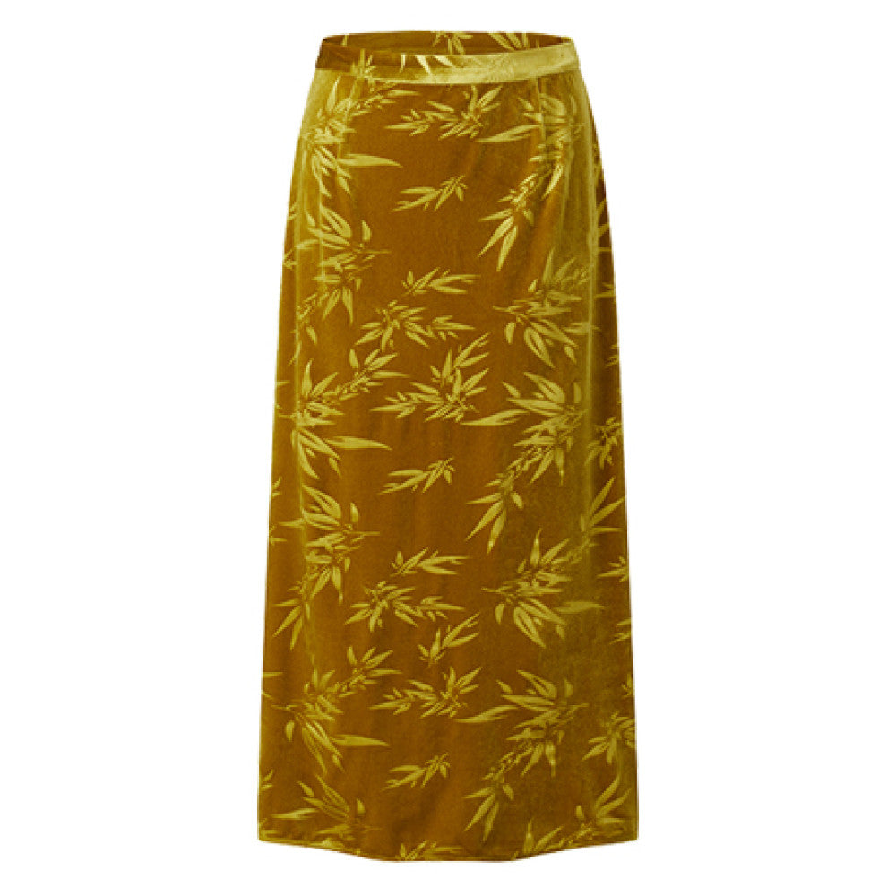 Tang style midi skirt for women made of glass gold velvet with a new Chinese style bamboo leaf pattern design exuding a luxurious and luxurious atmosphere with an ancient charm and a long skirt for sp image 6