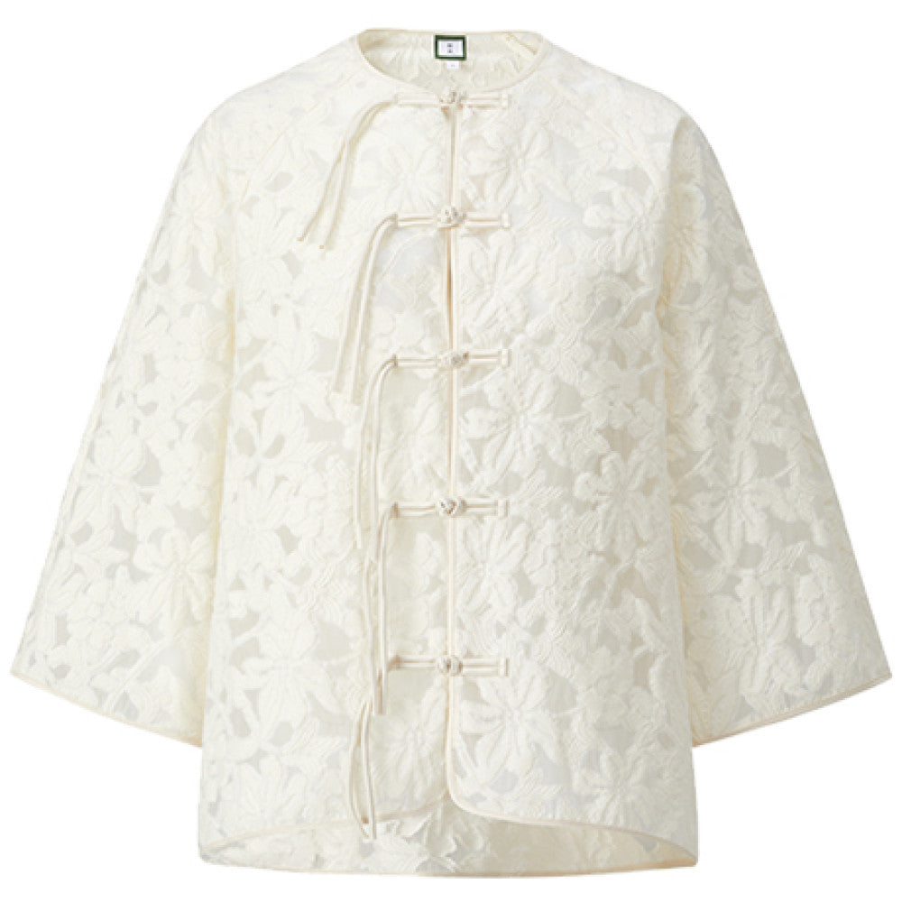 ASAYA3611 Linyuan Magnolia New Chinese style three-quarter sleeve hollow design breathable texture button short jacket