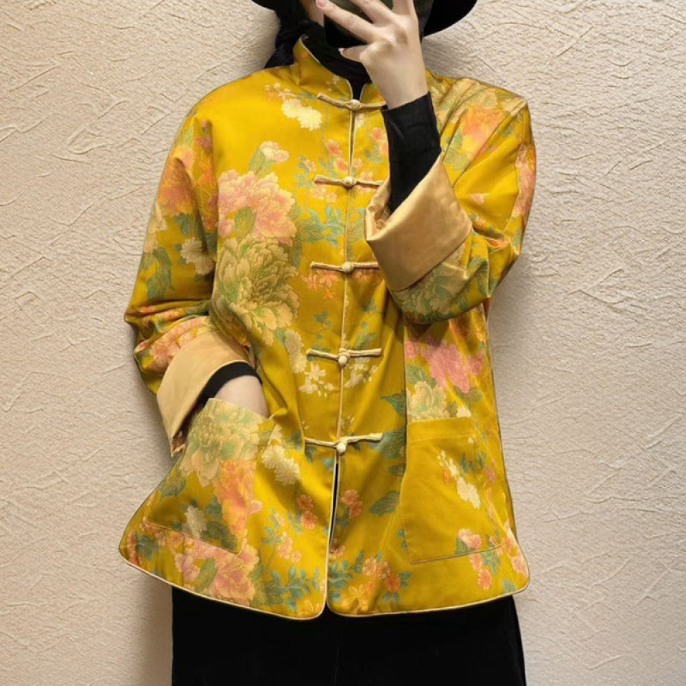 ASAYA3610 Floral print improved cheongsam buttoned Tang suit new national style Hanfu