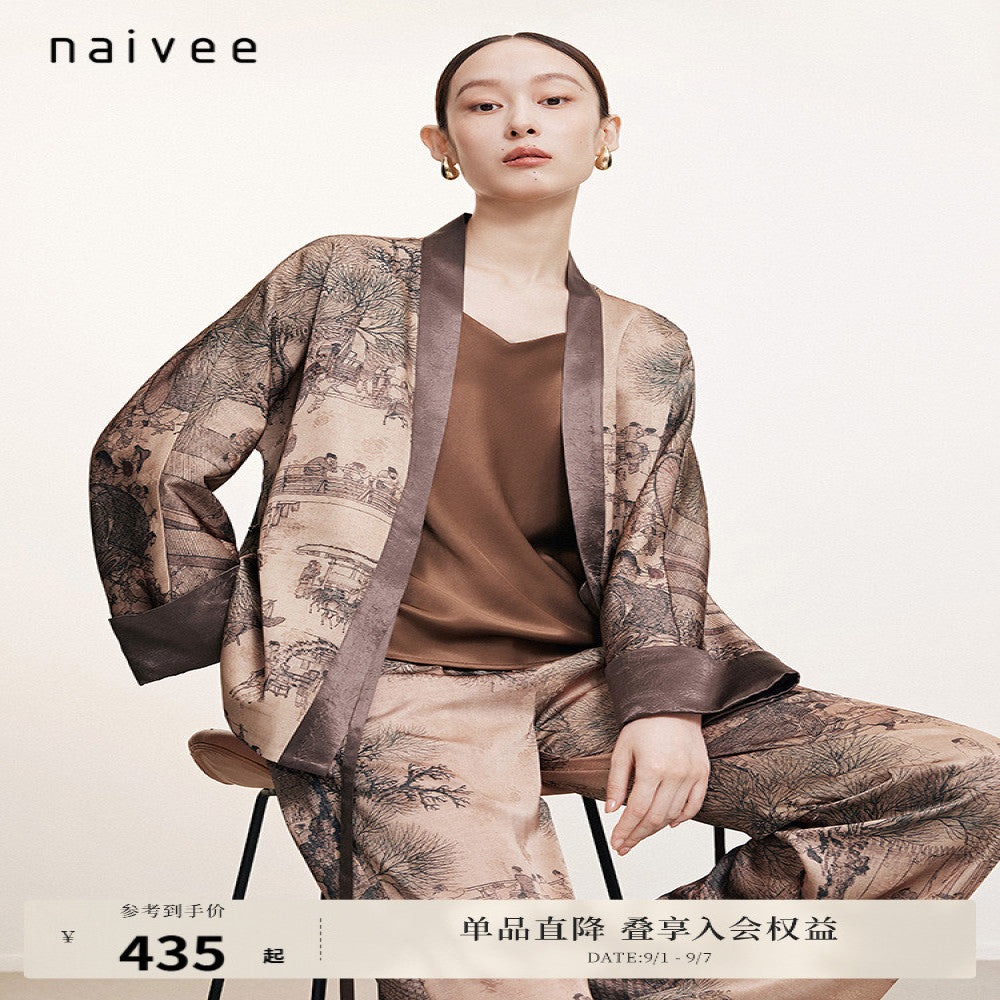 Naive autumn new Chinese style loose V neck lace up top with acetate air conditioning thin jacket for women image 0