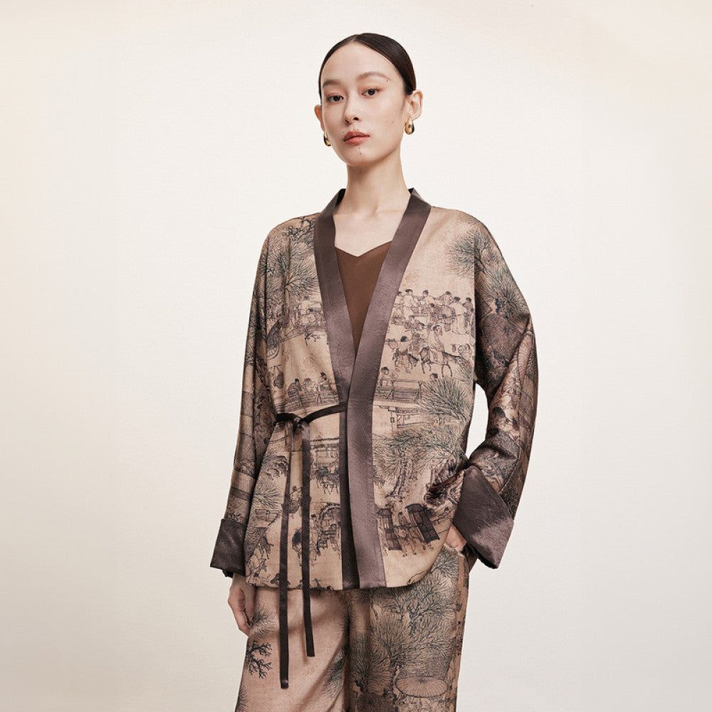 Naive autumn new Chinese style loose V neck lace up top with acetate air conditioning thin jacket for women image 8