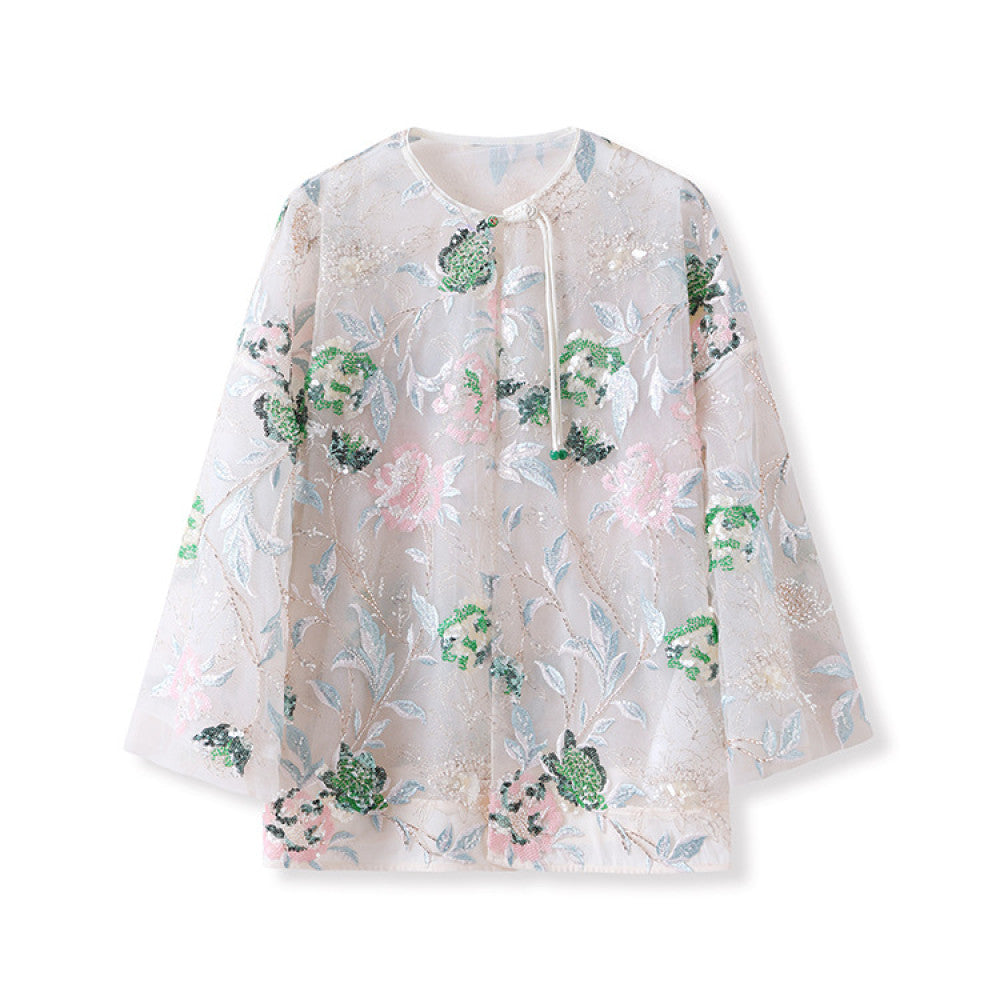 Tang suit Chinese style women s clothing 2025 new spring and summer daily wear retro heavy sequin embroidered top new Chinese style image 6