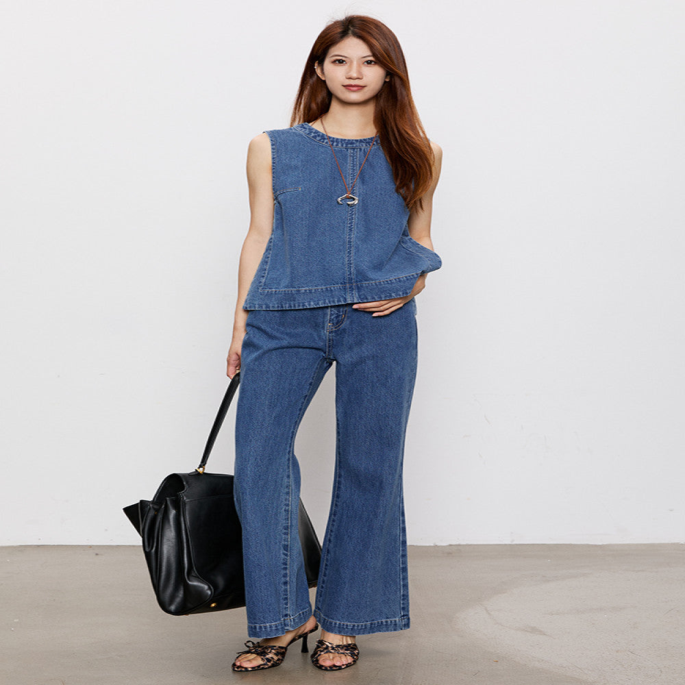 Spot Efficient Queen Fashionable Street Denim Suit Vest Top Straight leg Slightly Flared Wide leg Jeans image 0