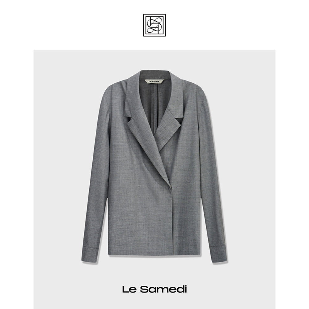 Le Samedi Stylish office lady custom color wool shirt wide leg pants set image 10