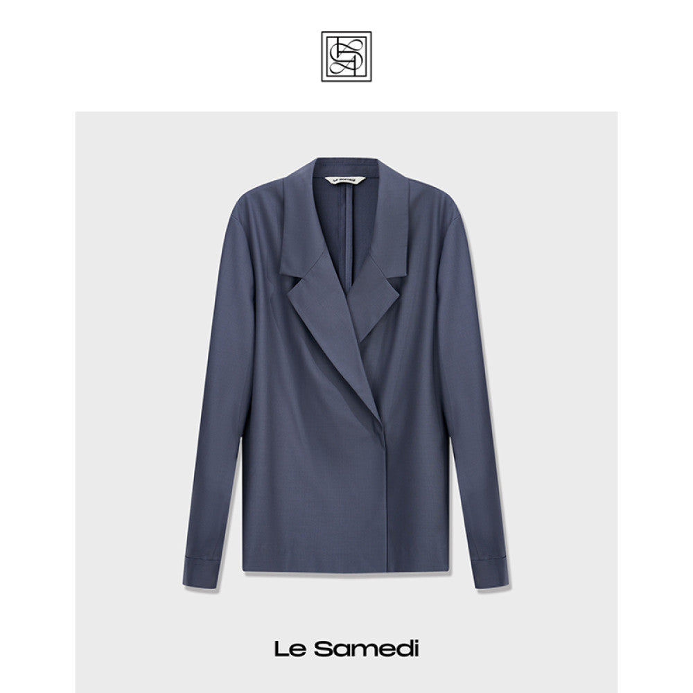 Le Samedi Stylish office lady custom color wool shirt wide leg pants set image 30