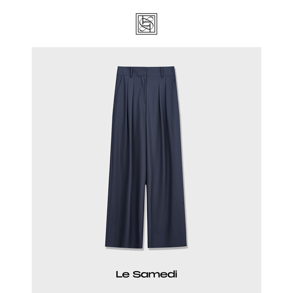 Le Samedi Stylish office lady custom color wool shirt wide leg pants set image 42
