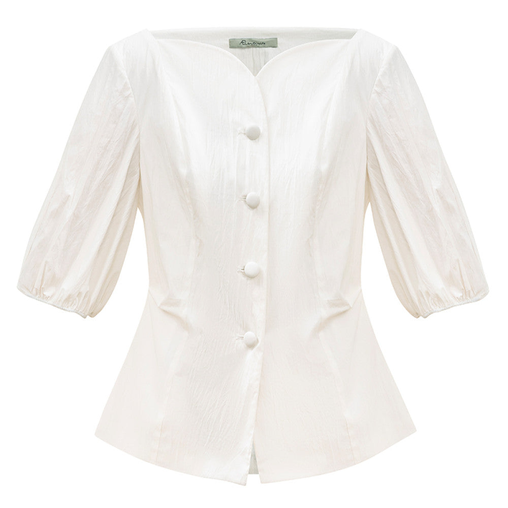 AEL original French retro casual bubble sleeve shirt 2025 autumn new white temperament chic shirt for women image 11