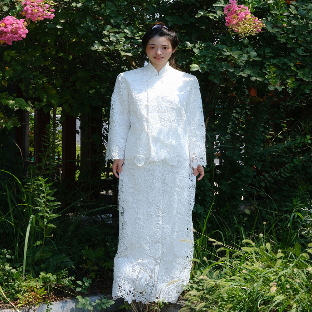 Note of Love White Luxury New Chinese Lace Improved Cheongsam Design for Bridal Morning Robe Dress image 6