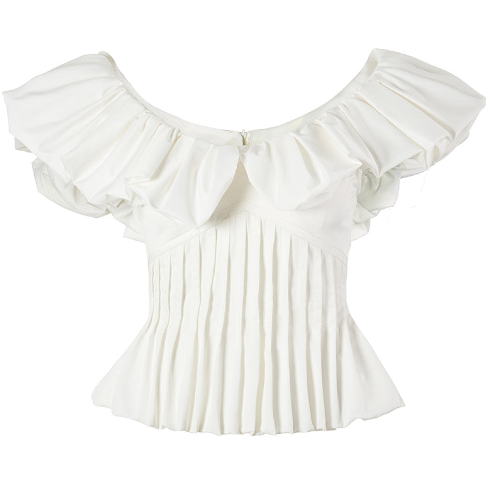 AEL original French ruffled flying sleeve top 2025 summer new holiday style pleated slim waist top image 11
