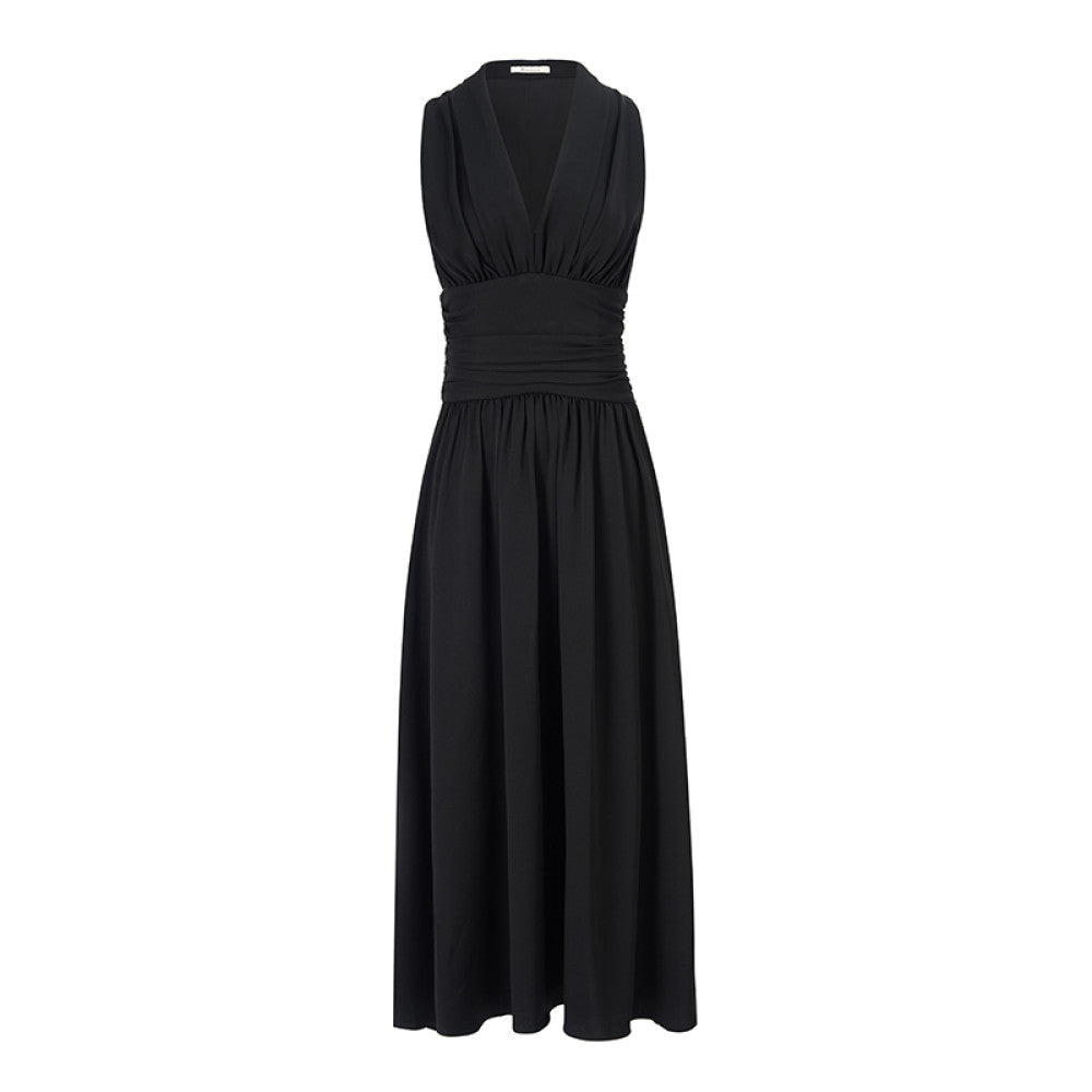 AEL Original Customized French Retro V neck Dress 2025 Summer New Acetate Satin Slim Fit Hanging Neck Long Dress image 8