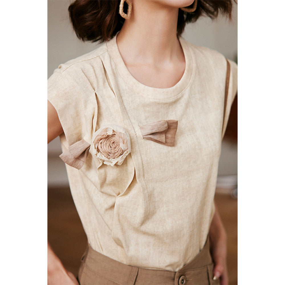Rosebanks planting roses in the desert new Chinese style stir fried color burnt edge flowers short sleeved tee image 0