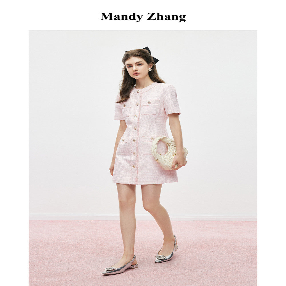 MandyZhang Pink Qianjin Style Small Fragrant Style Qianjin Dress Women s Summer French Short Skirt Engagement Dress image 0